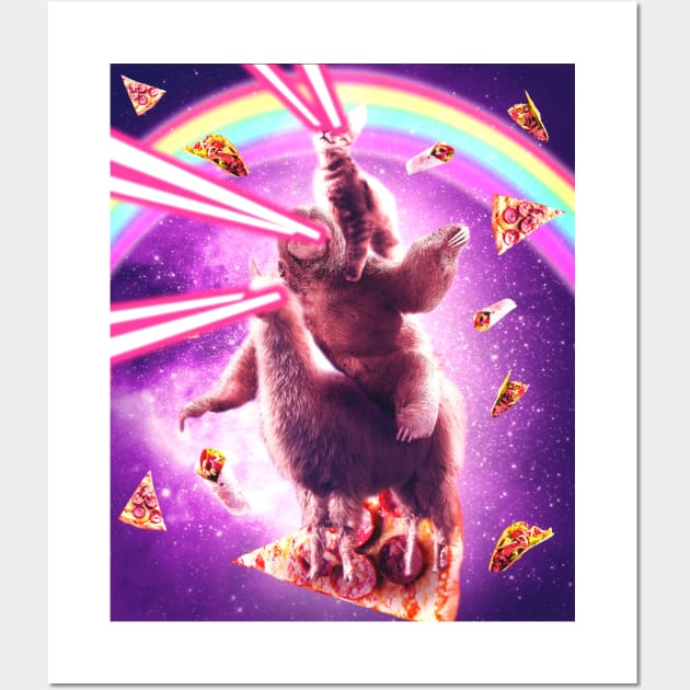 Laser Eyes Space Cat Riding Sloth, Llama - Rainbow Wall Art by Random Galaxy